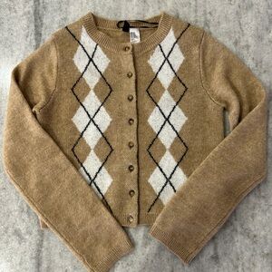 H&M Argyle Patterned Tan Cardigan Sweater Size XXS